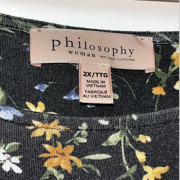 Philosophy Black Floral Ruffle Sleeve Boat Neck Blouse Women’s Size 2X - Picture 3 of 8